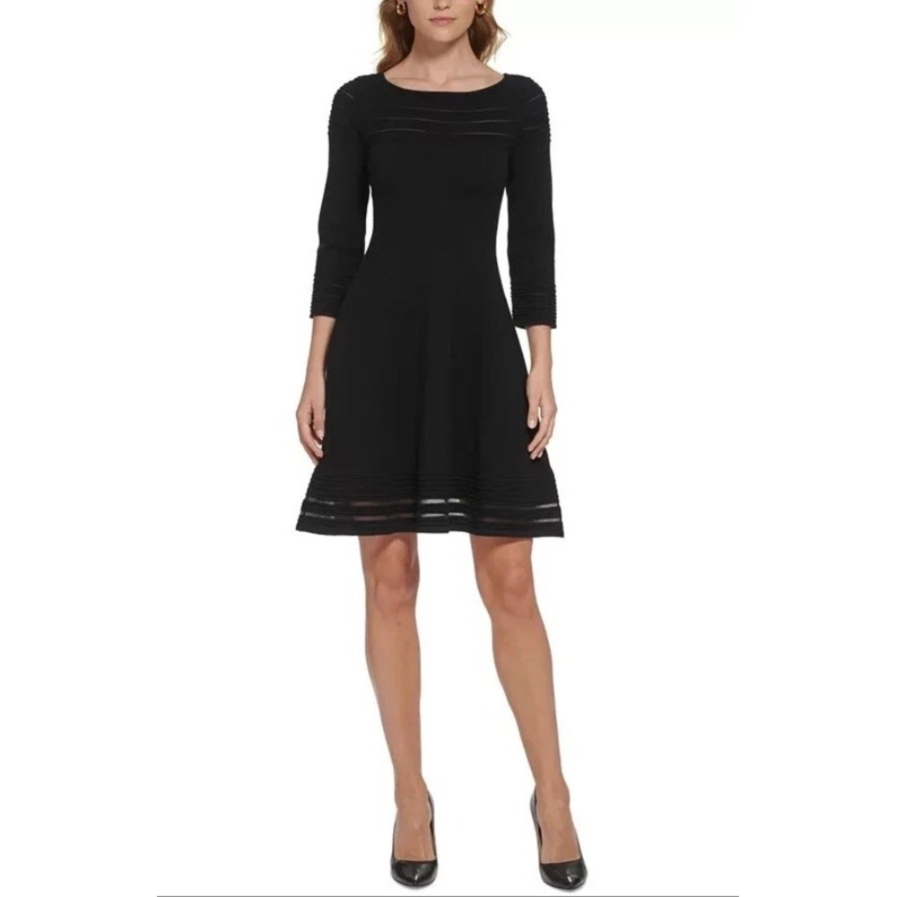 Jessica Howard Mesh-Striped-Trim Dress Womens Size PL